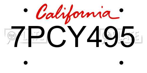 7PCY495 California License Plate