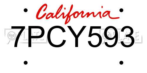 7PCY593 California License Plate