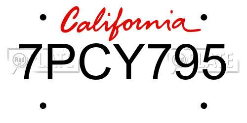 7PCY795 California License Plate