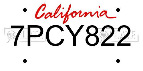 7PCY822 California License Plate