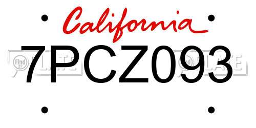 7PCZ093 California License Plate