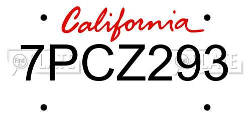 7PCZ293 California License Plate