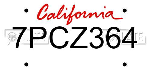 7PCZ364 California License Plate