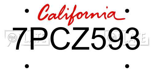 7PCZ593 California License Plate