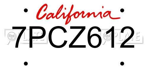 7PCZ612 California License Plate