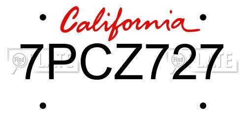 7PCZ727 California License Plate
