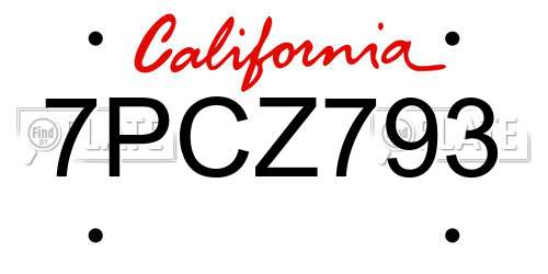 7PCZ793 California License Plate