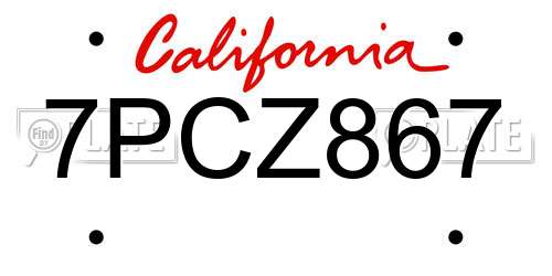 7PCZ867 California License Plate