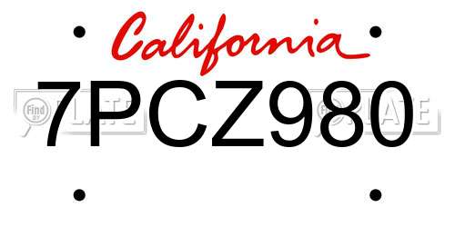 7PCZ980 California License Plate