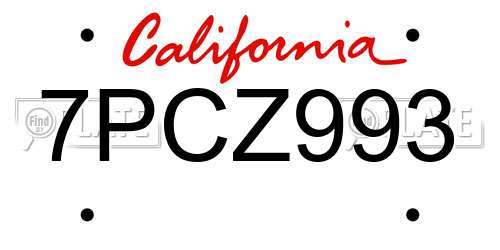 7PCZ993 California License Plate