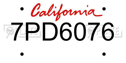 7PD6076 California License Plate