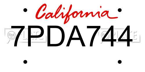 7PDA744 California License Plate