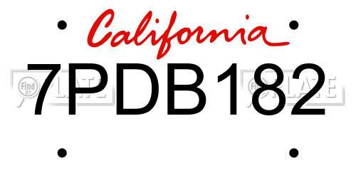 7PDB182 California License Plate