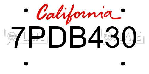 7PDB430 California License Plate