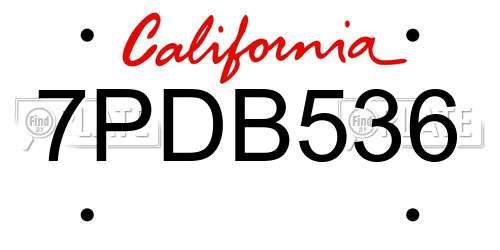 7PDB536 California License Plate