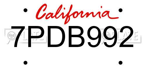 7PDB992 California License Plate