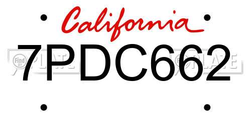 7PDC662 California License Plate