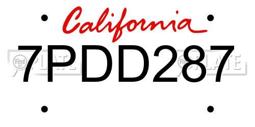 7PDD287 California License Plate