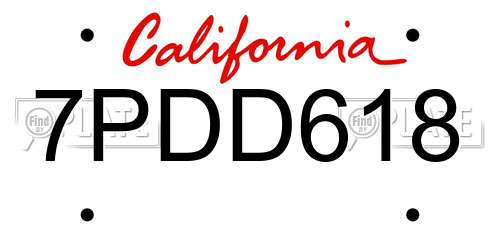 7PDD618 California License Plate