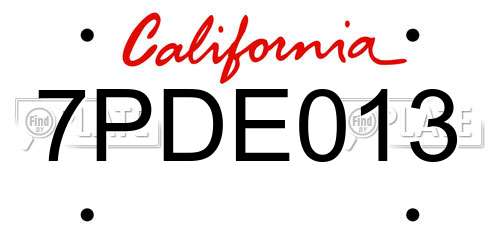 7PDE013 California License Plate
