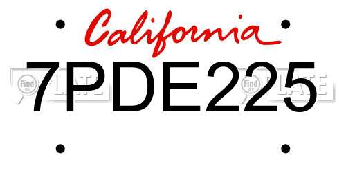 7PDE225 California License Plate