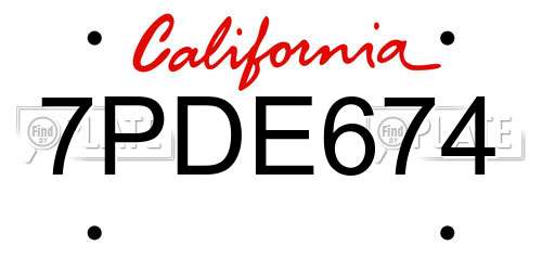 7PDE674 California License Plate