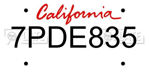 7PDE835 California License Plate