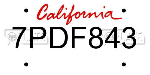 7PDF843 California License Plate