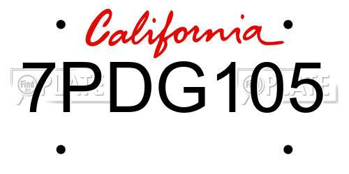 7PDG105 California License Plate