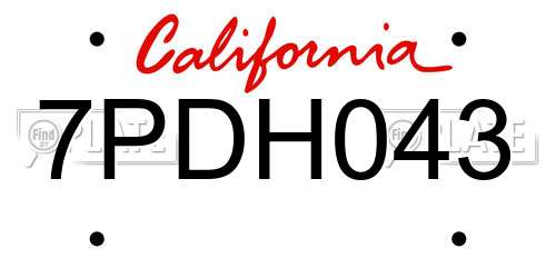 7PDH043 California License Plate