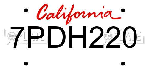 7PDH220 California License Plate