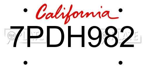 7PDH982 California License Plate