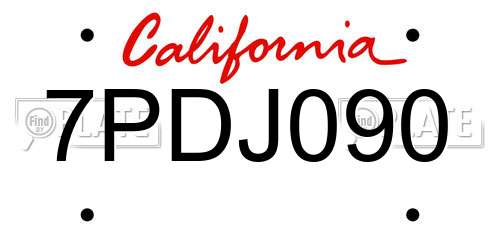 7PDJ090 California License Plate