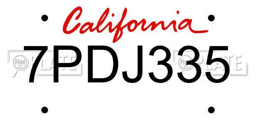 7PDJ335 California License Plate