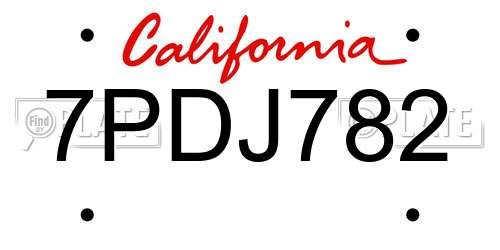 7PDJ782 California License Plate