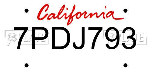 7PDJ793 California License Plate
