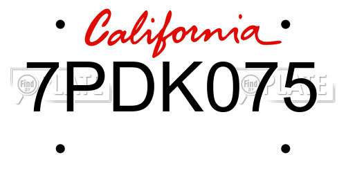7PDK075 California License Plate