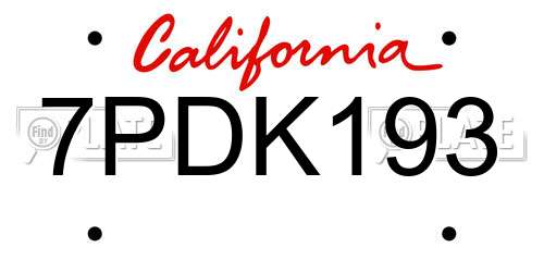 7PDK193 California License Plate