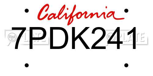 7PDK241 California License Plate