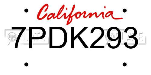 7PDK293 California License Plate