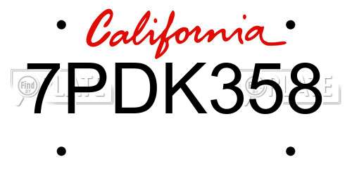 7PDK358 California License Plate