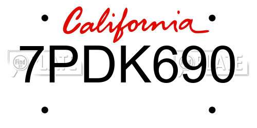7PDK690 California License Plate