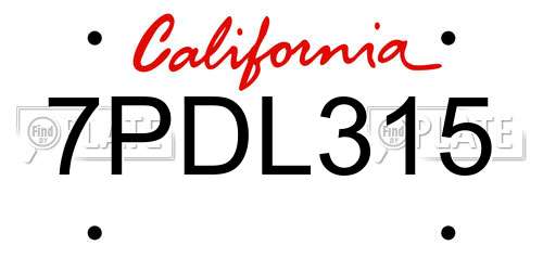 7PDL315 California License Plate