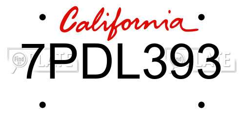 7PDL393 California License Plate