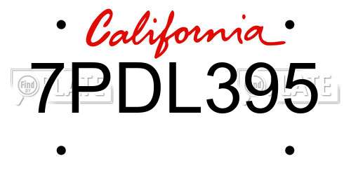 7PDL395 California License Plate