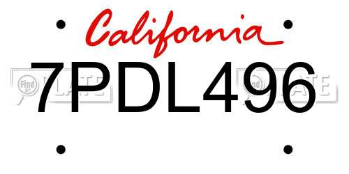 7PDL496 California License Plate