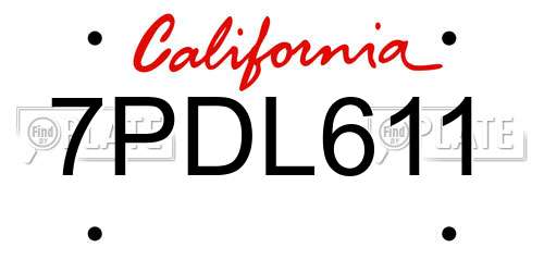 7PDL611 California License Plate