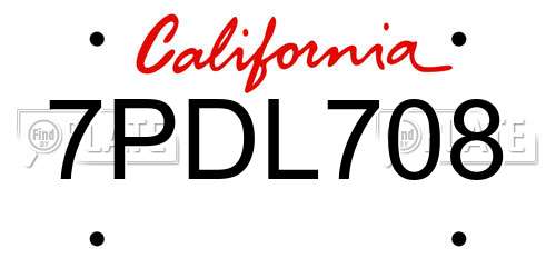 7PDL708 California License Plate