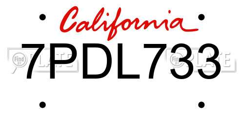7PDL733 California License Plate