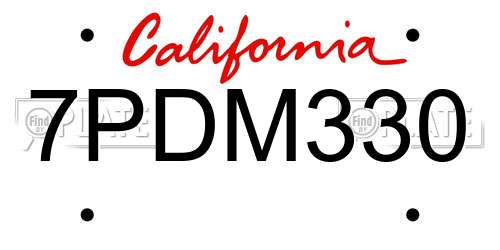 7PDM330 California License Plate